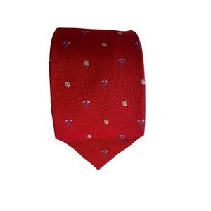 Rooster Mens Red Golf Ball and Tees Pattern Silk Blend Necktie Sporty Casual